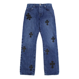 Chrome Hearts Cross Leather Patches Jeans