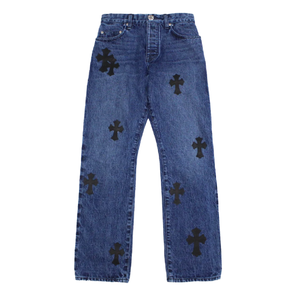 Chrome Hearts Cross Leather Patches Jeans