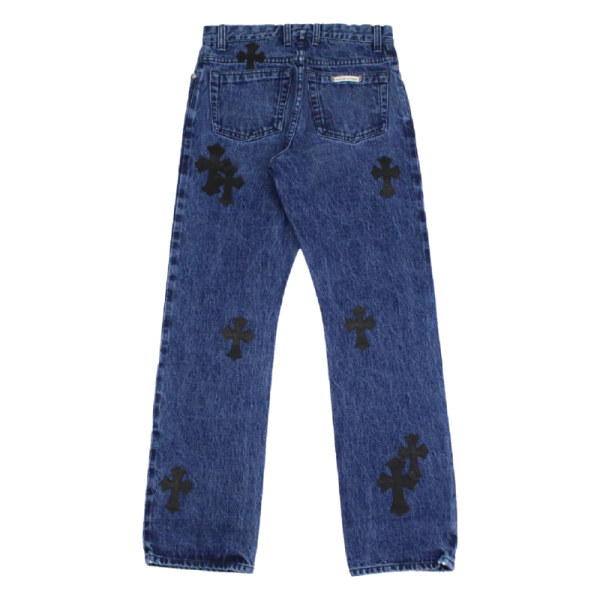 Chrome Hearts Cross Leather Patches Jeans