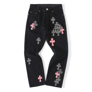 Chrome Hearts Cross Patch Jeans Black Pink