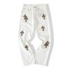 Chrome Hearts White Jeans In Brown Cross Patch