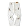 Chrome Hearts White Jeans In Brown Cross Patch