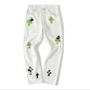 Chrome Hearts Neon Green and Zebra Cross Patch White Jeans