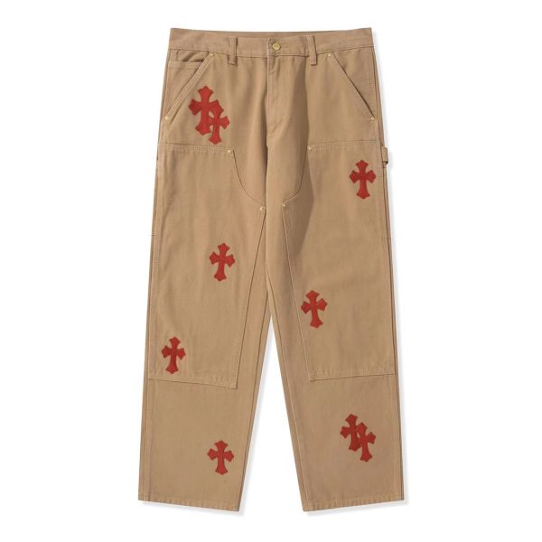 Chrome Hearts Offset Personal Levi Cross Patch Jeans Brown