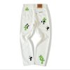 Chrome Hearts Neon Green and Zebra Cross Patch White Jeans