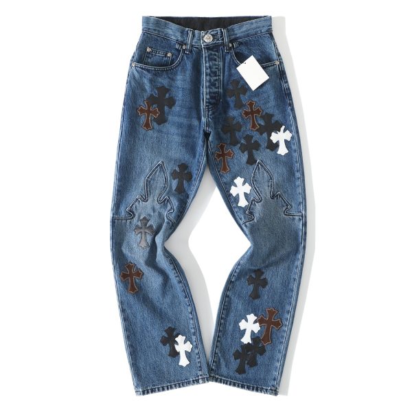 Chrome Hearts Fleur Knee Cross Patch Jeans Blue Men’s